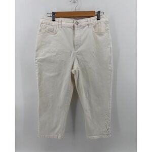 Laura Ashley White Denim Capris, Embellished Stones, Women's Size 12